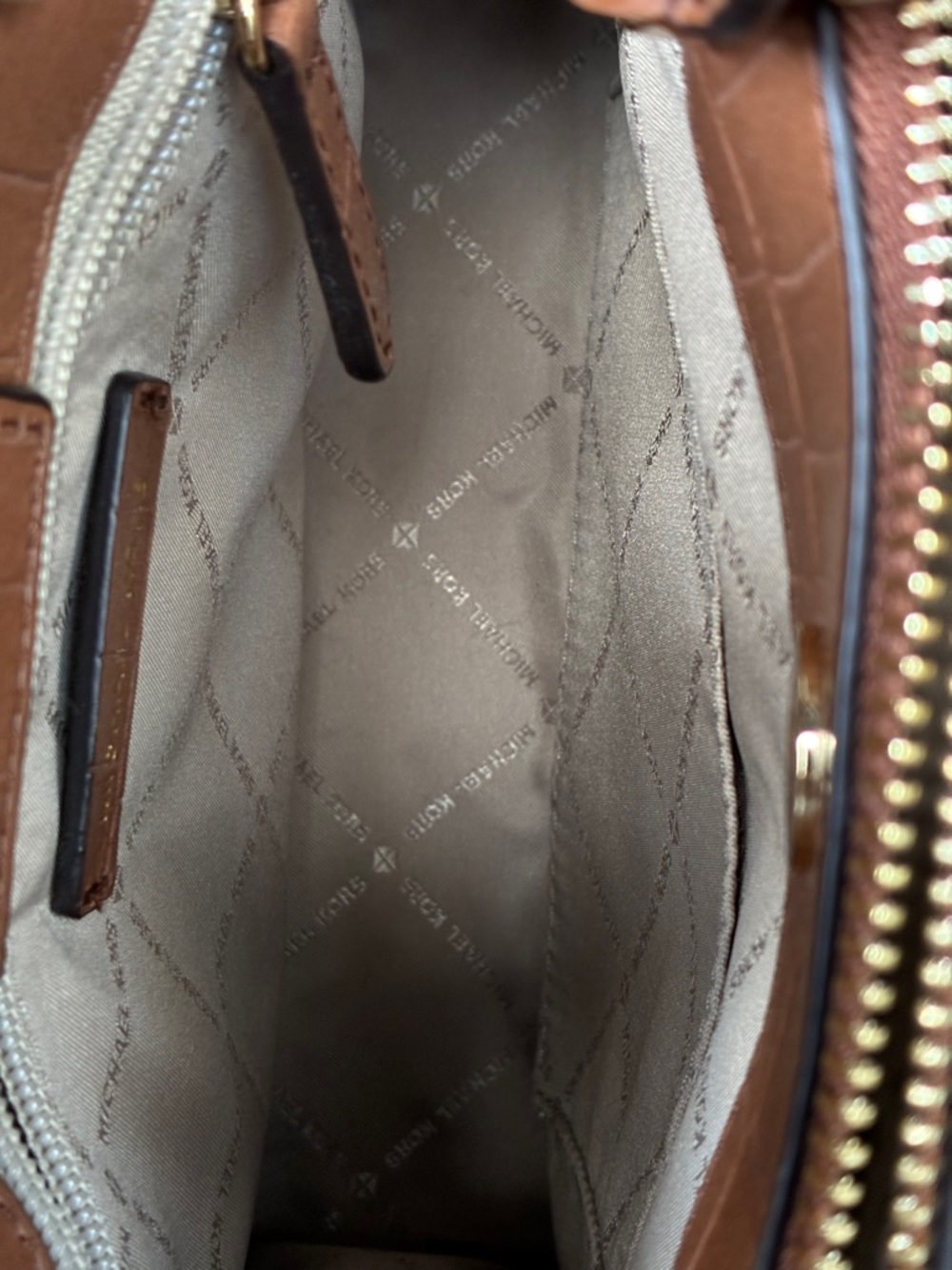 Michael Kors Cognac Croc-Embossed Top-Handle Satchel with Gold Hardware - Picture 9 of 11